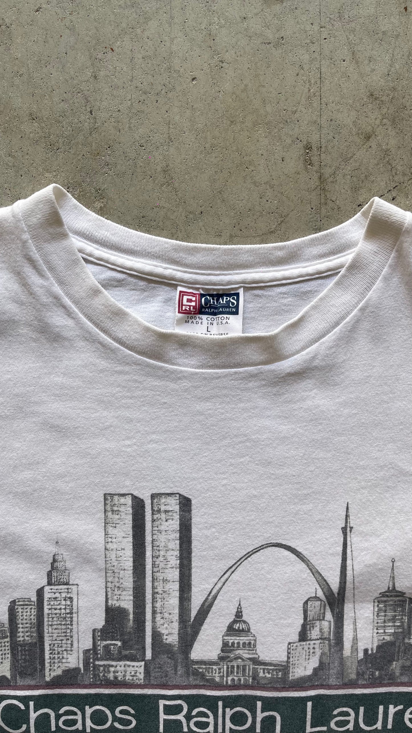 1990S " CHAPS RALPH LAUREN" WHITE TEE - L