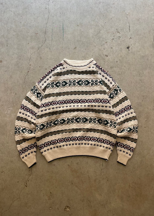 1990S PATTERNED SWEATER CREAM - M