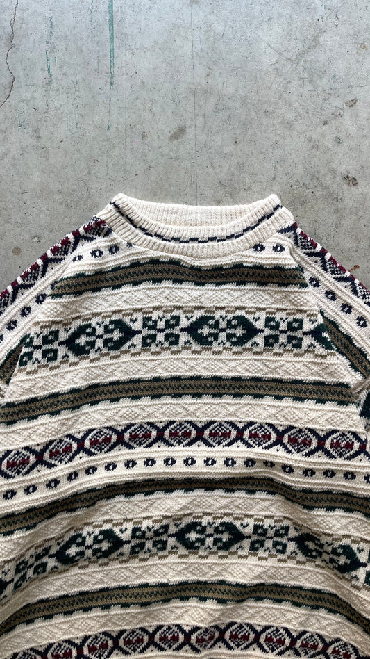 1990S PATTERNED SWEATER CREAM - M
