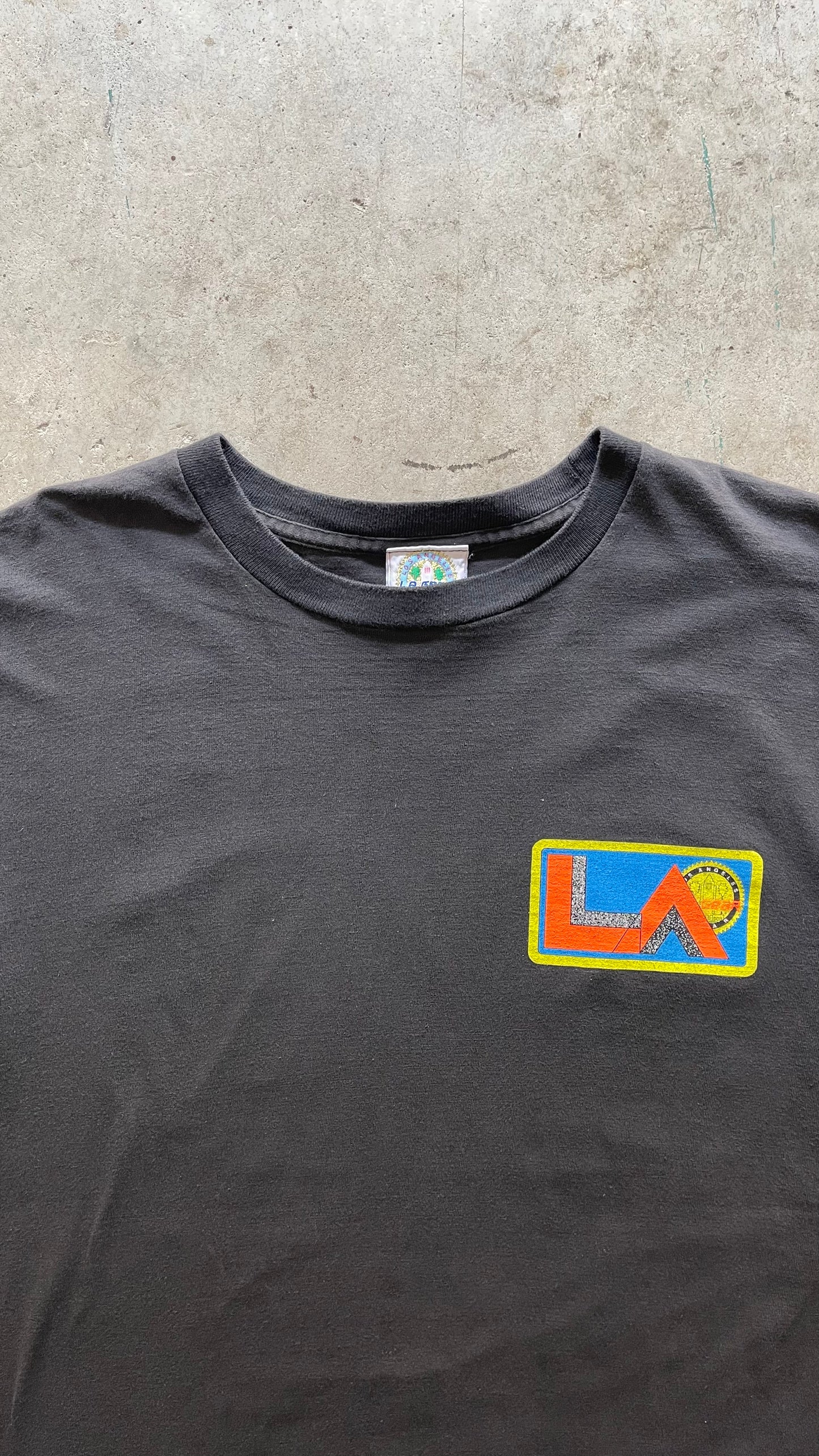 1990S FADED "LA GEAR" BLACK TEE - L