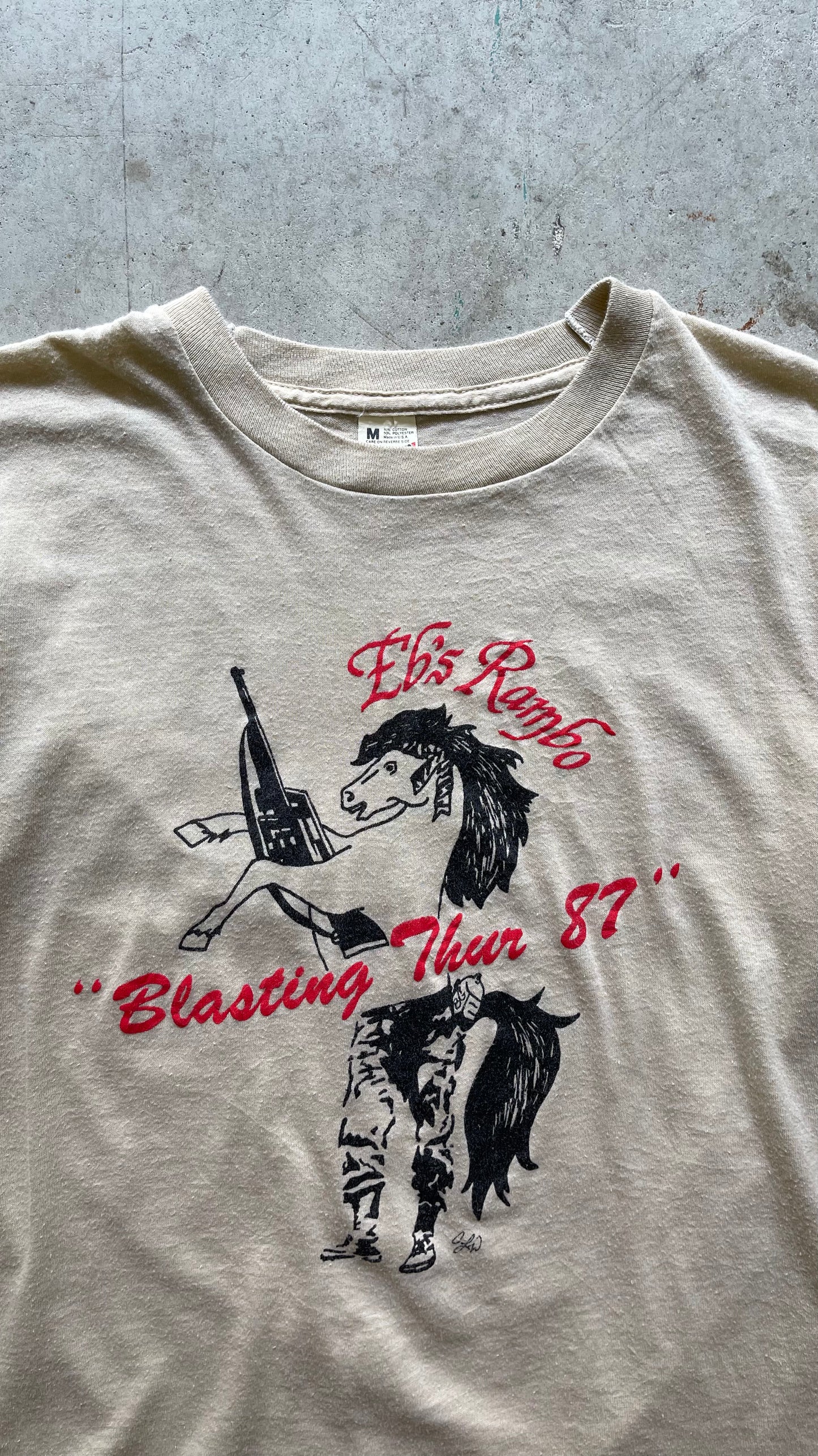 1980S  'EB'S RAMBO" CREAM TEE - M