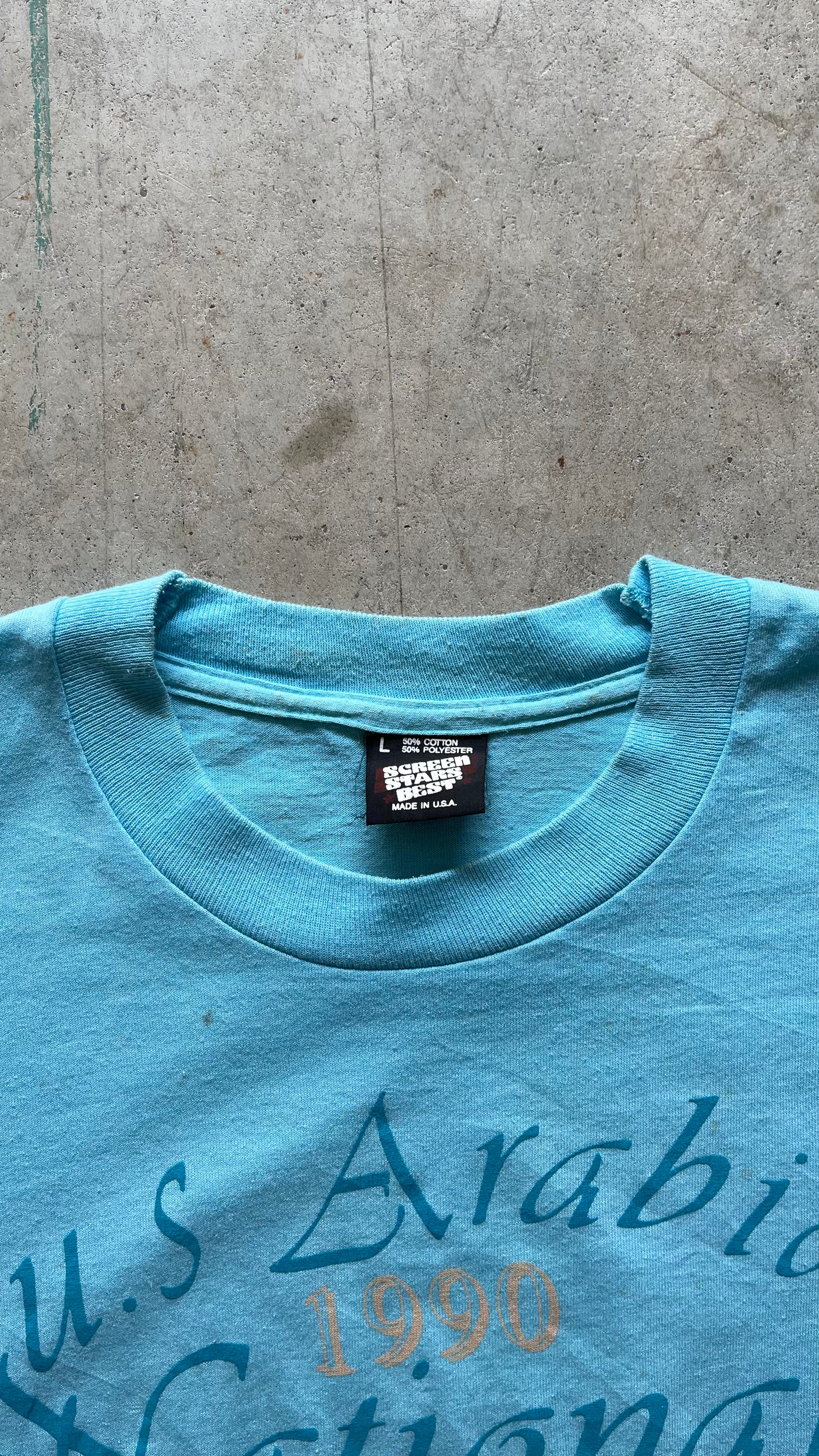 1990S "U.S ARABIAN NATIONALS" BABY BLUE TEE - L