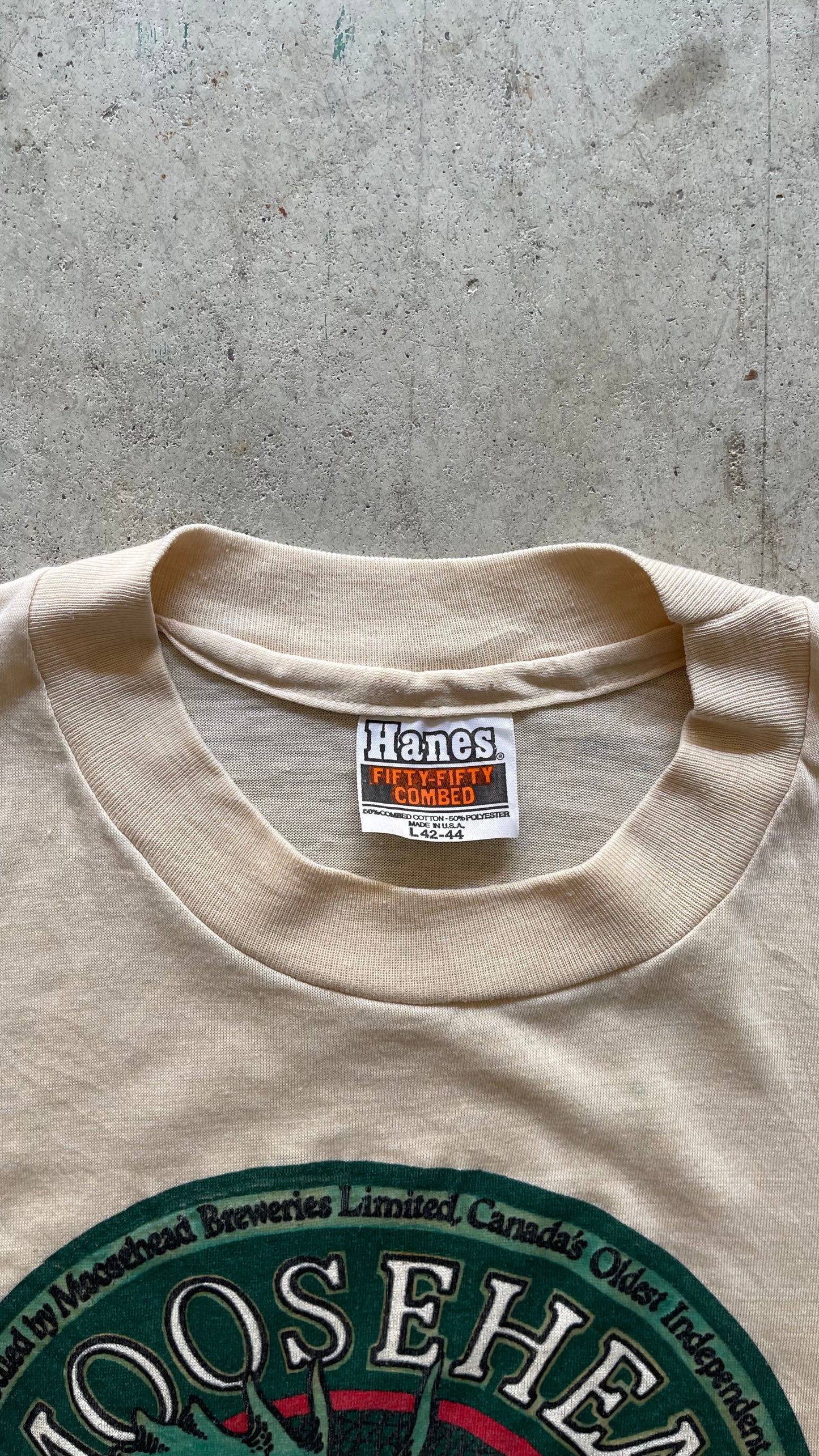 1980S "MOOSEHEAD BEER" CREAM TEE - L