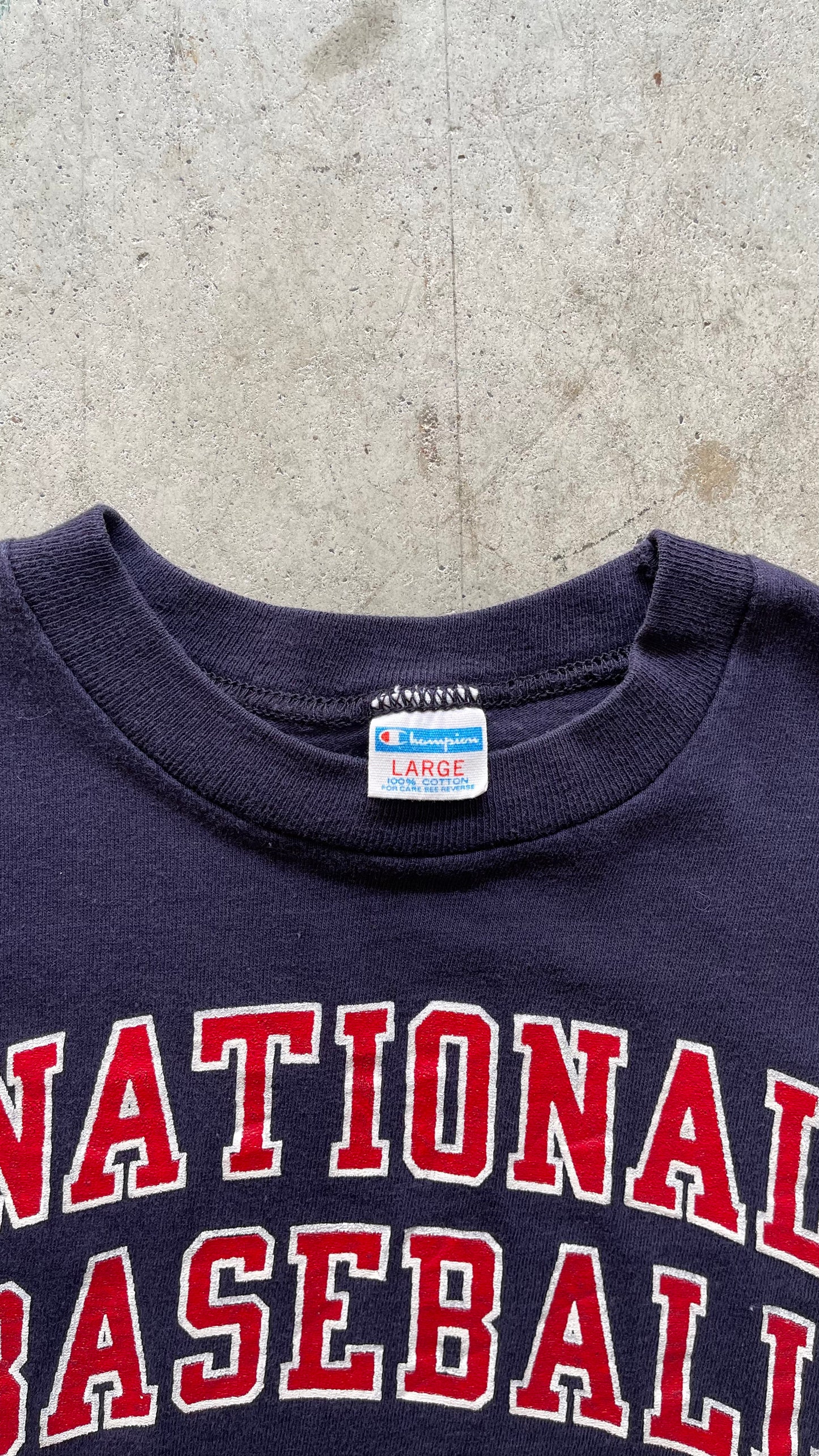 1990S CHAMPION "NATIONAL BASEBALL CHAMPIONSHOP" NAVY TEE -L