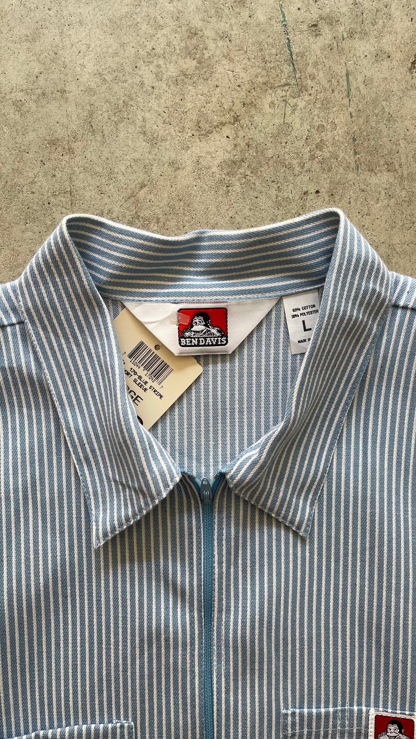1990S BEN DAVIS STRIPPED BLUE SHIRT - L