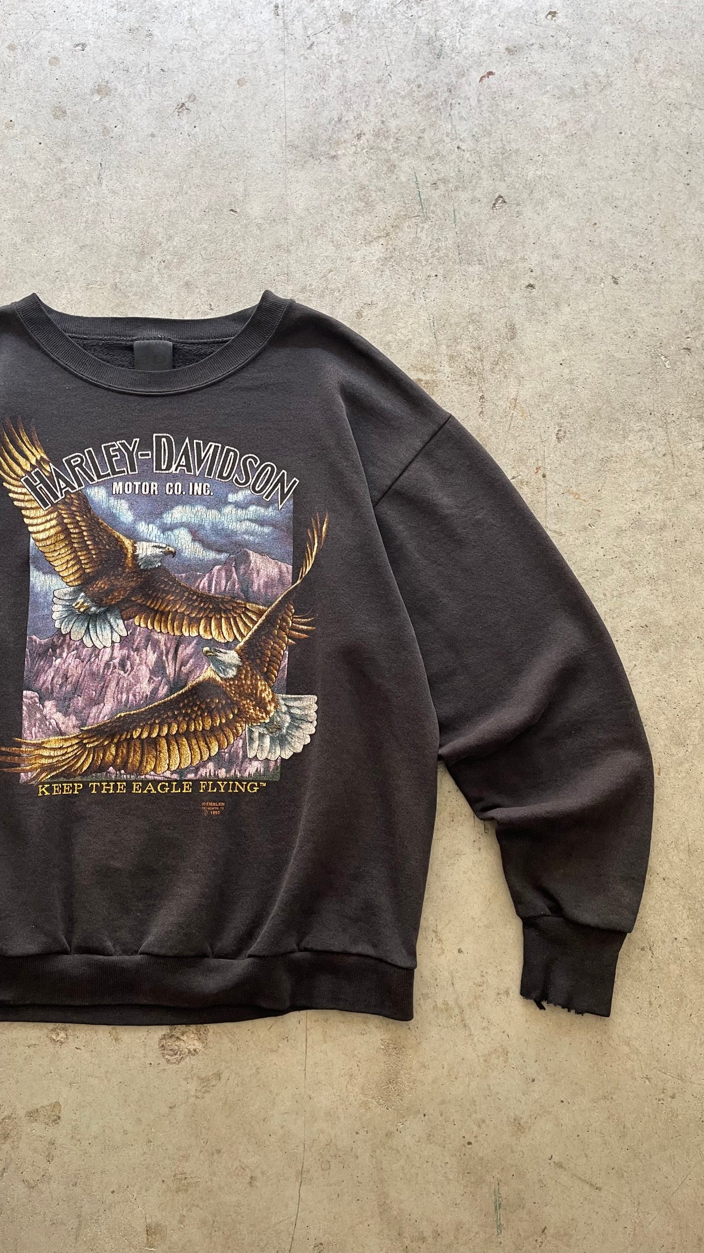 1980S 3D EMBLEM "HARLEY DAVIDSON" FADED BLACK SWEATSHIRT - L