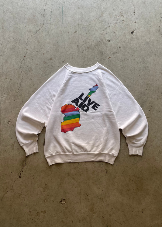 1990S "LIVE AID FESTIVAL" WHITE RAGLAN SWEATSHIRT - M