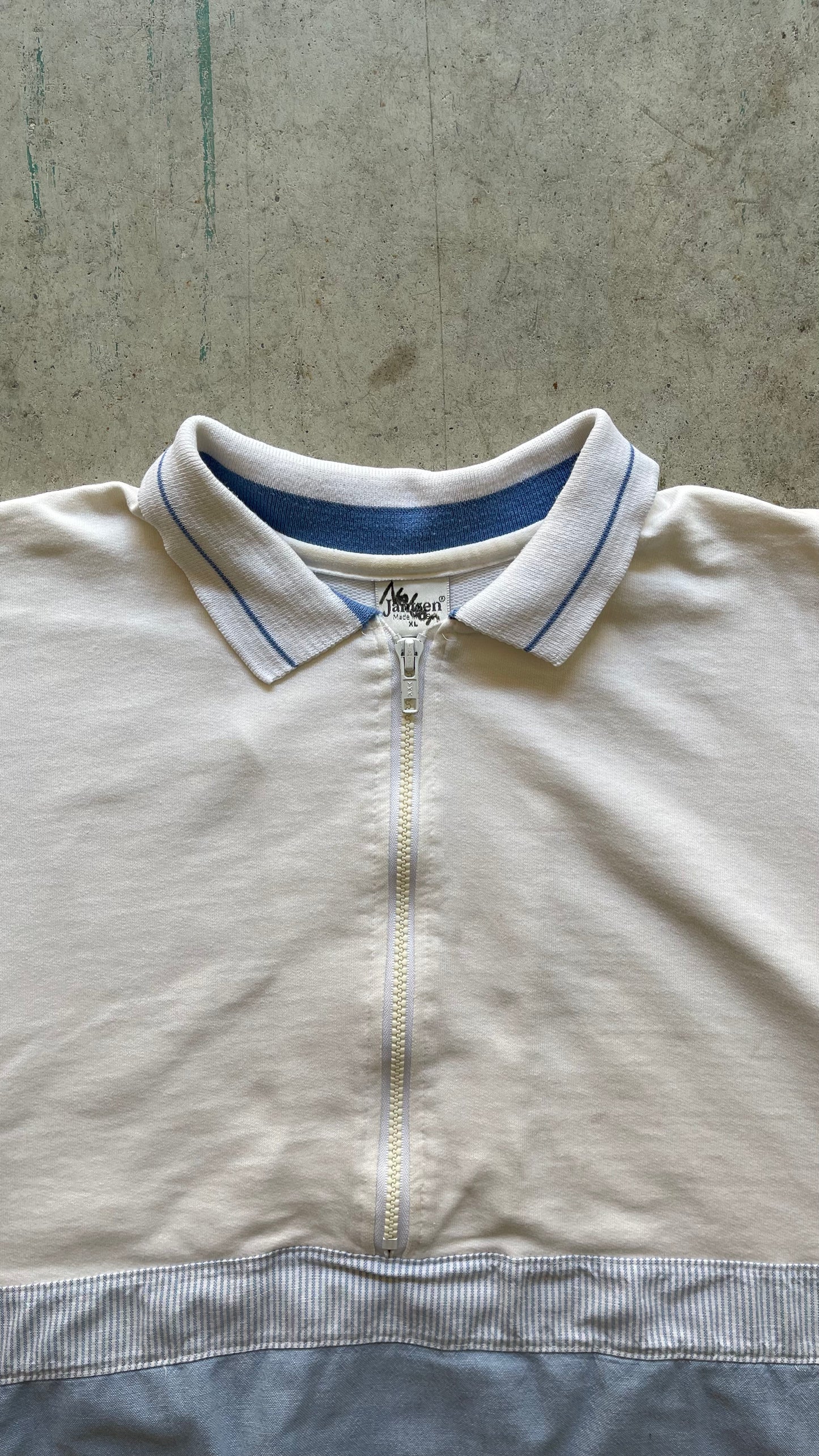 1990S STRIPPED SHORT SLEEVE BUTTON UP WHITE/BLUE - XL