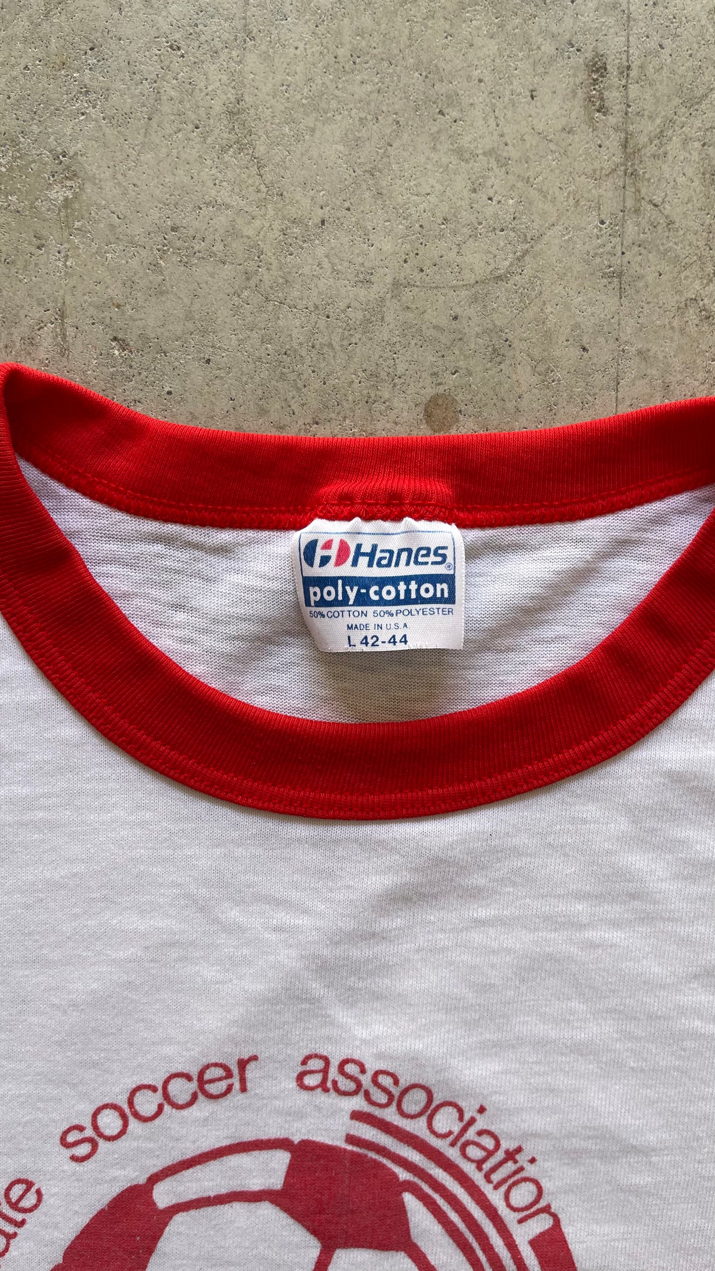 1990S " NEBRASKA SOCCER ASSOCIATION" RINGER TEE - L