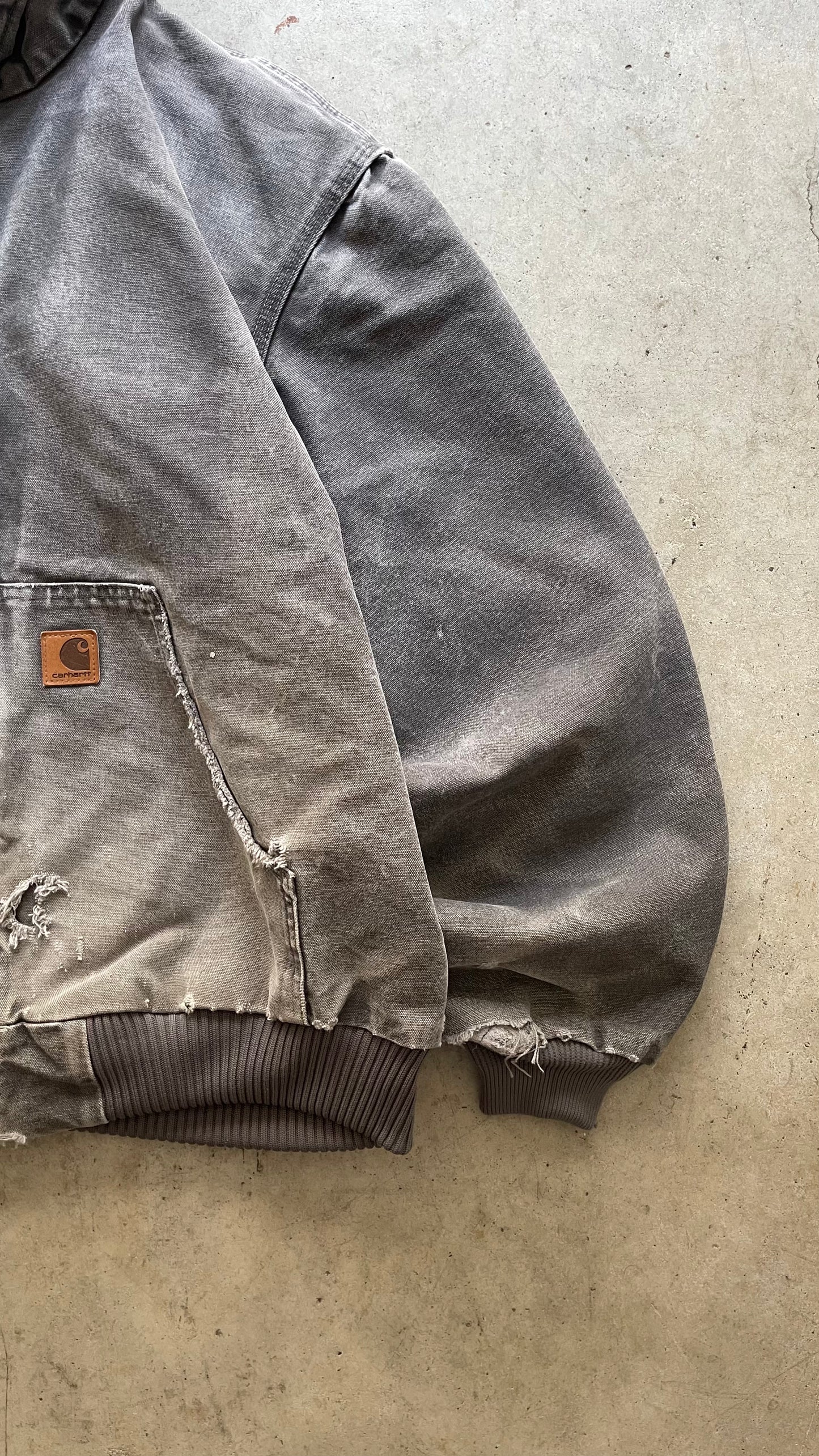 1990S FADED GREY CARRHARTT WORKWEAR JACKET - L